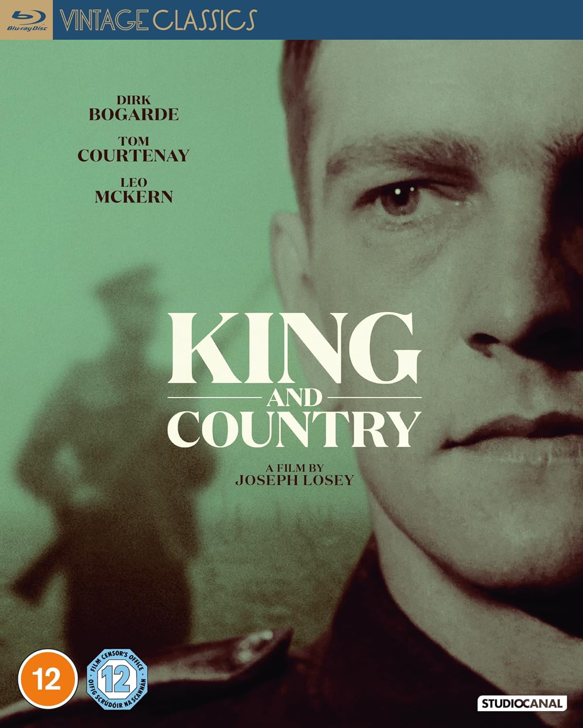 Blu-ray cover for “King and Country” featuring a close-up of Dirk Bogarde.