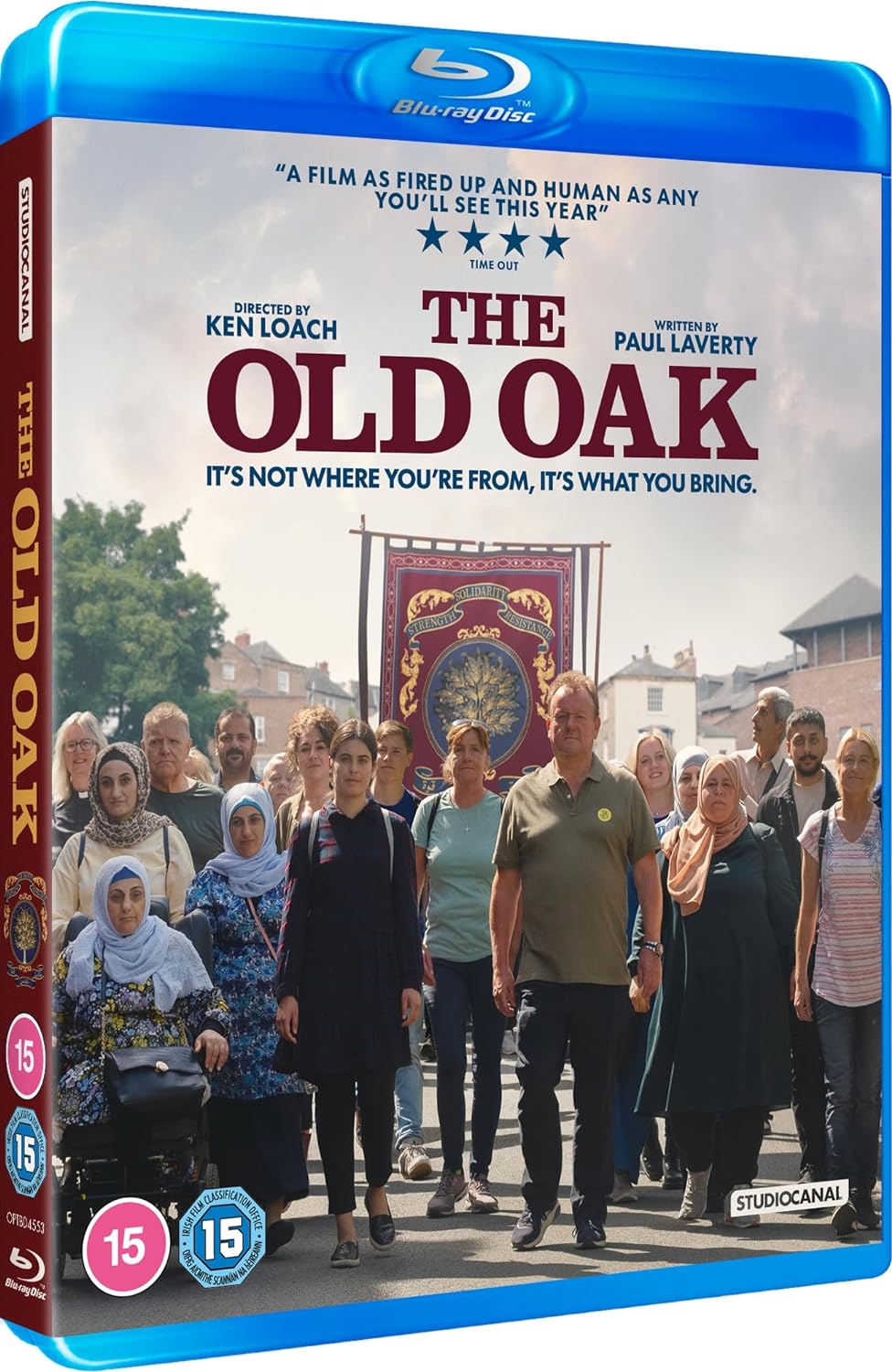 Blu-ray cover for "The Old Oak," featuring a crowd and pub sign.