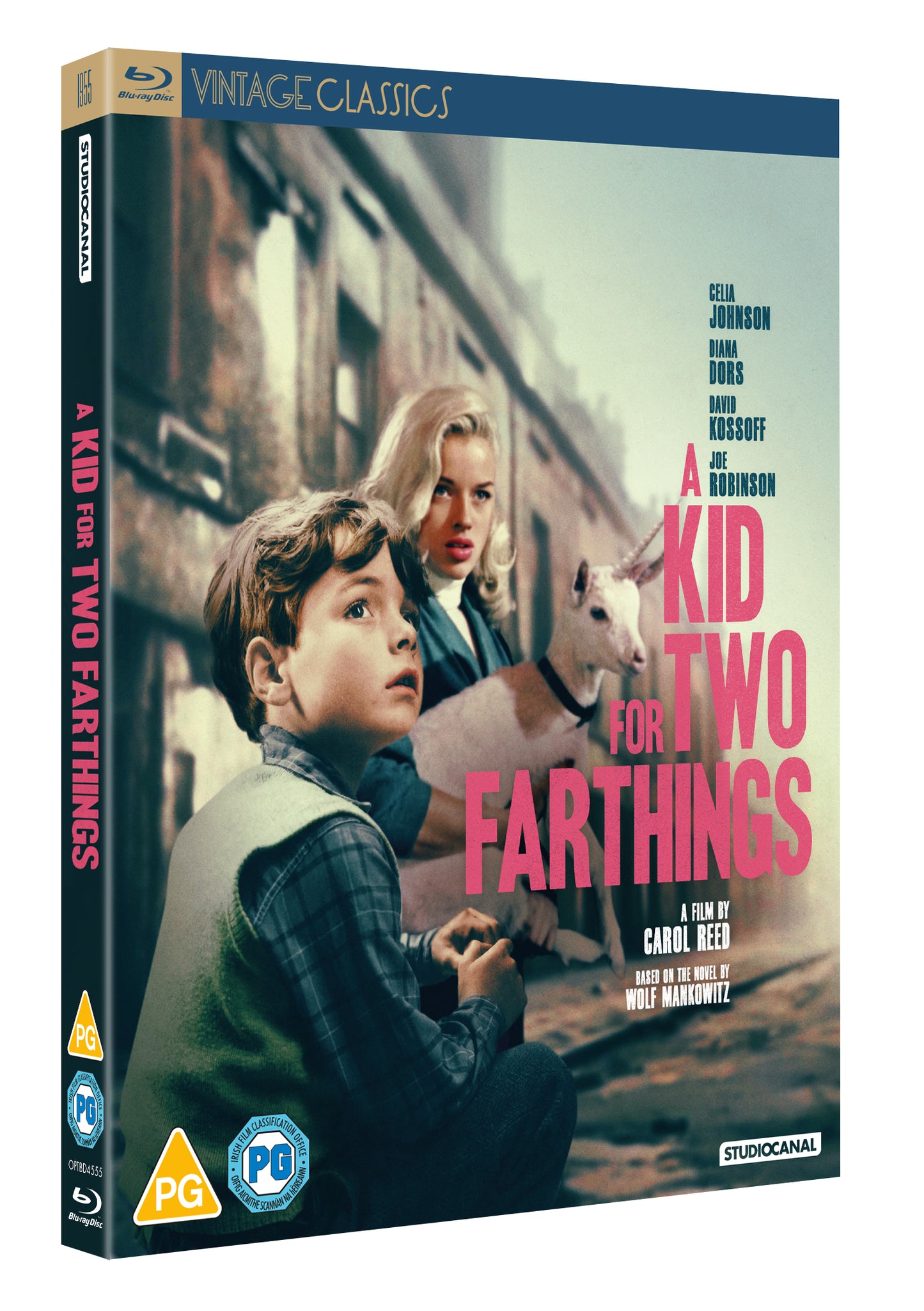 Blu-ray cover for "A Kid For Two Farthings" featuring children and a woman.