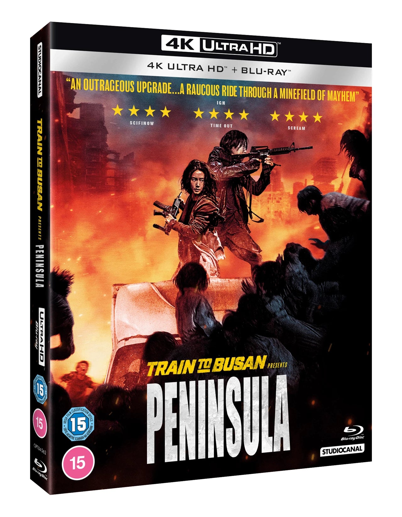“Train to Busan Presents: Peninsula” UHD Blu-ray cover with action scene.