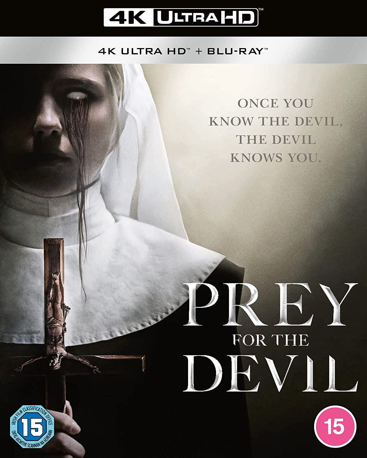 "Prey for the Devil" 4K Ultra HD cover featuring a nun holding a crucifix.