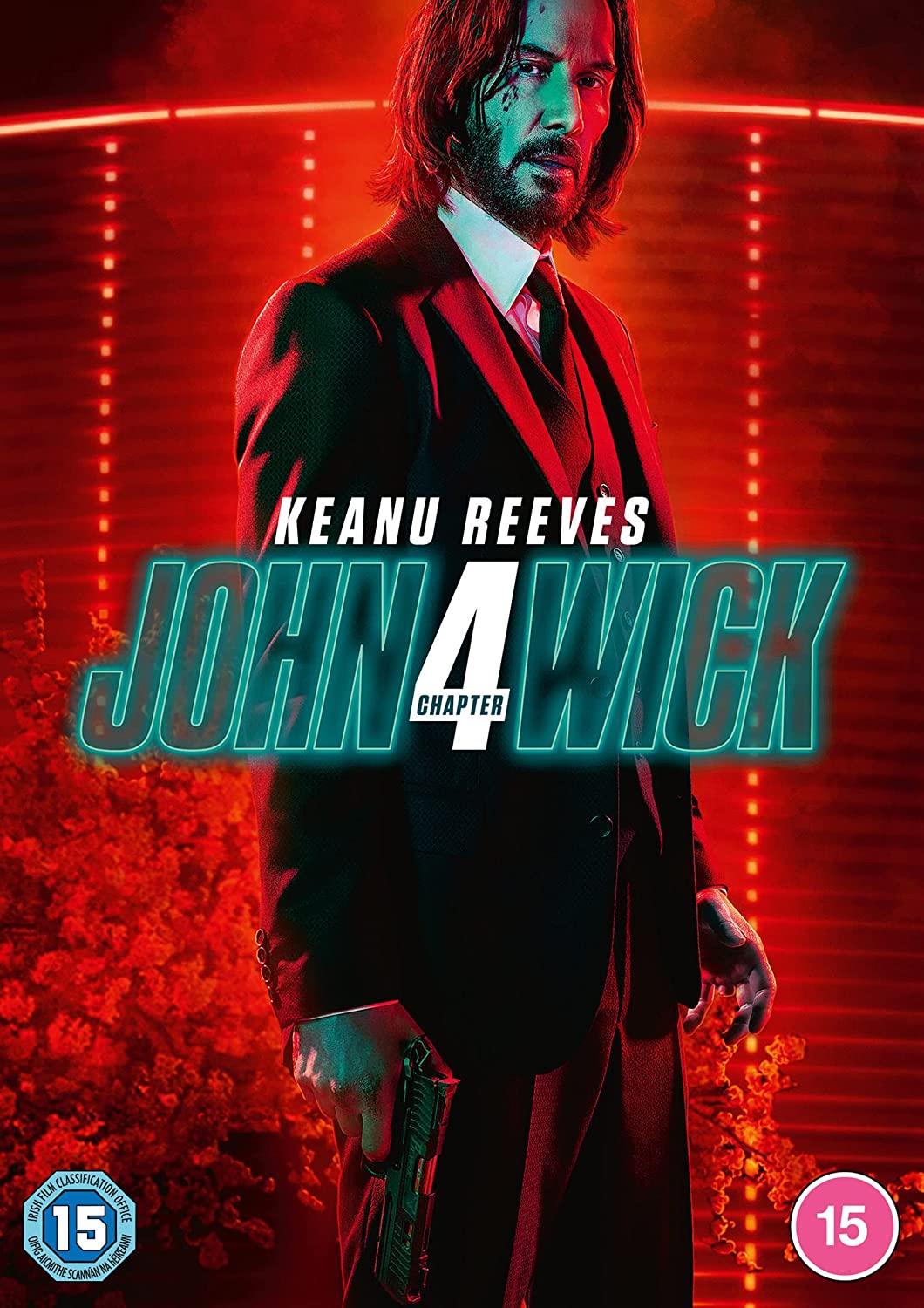 DVD cover featuring Keanu Reeves as John Wick, holding a gun, with red background.