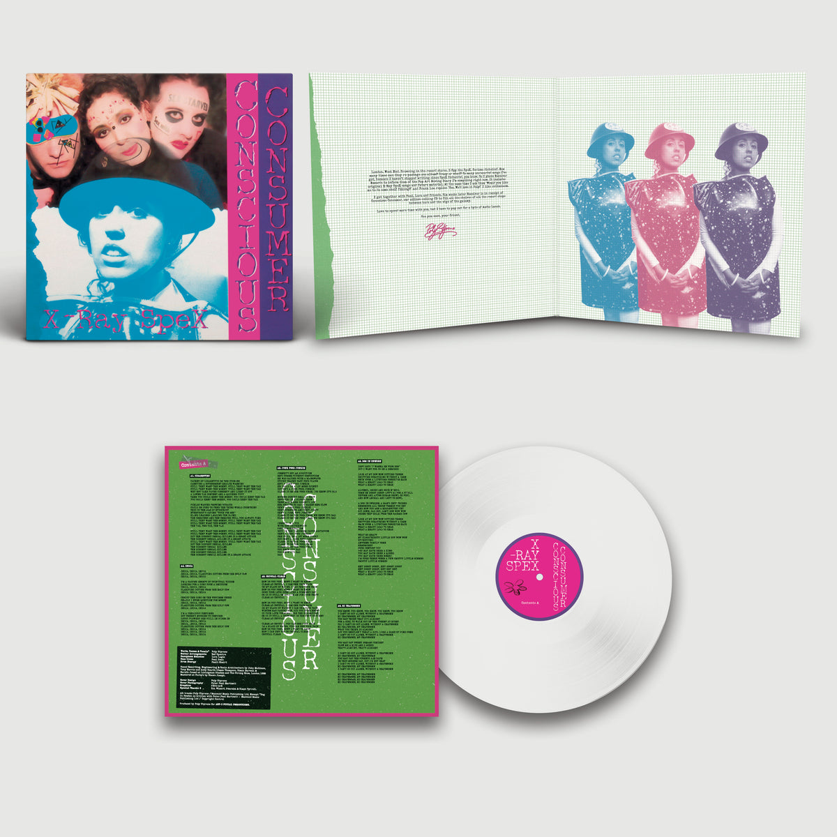 X-Ray Spex "Conscious Consumer" vinyl record with colorful cover art.