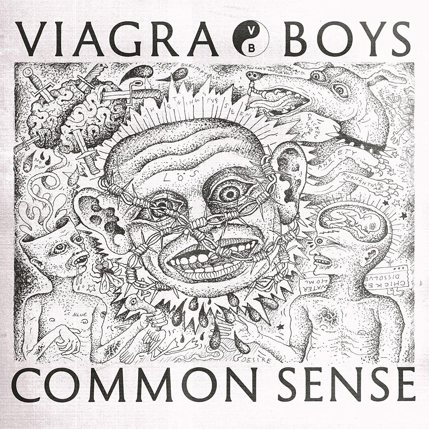 Common Sense" vinyl record cover: black and white, distorted face illustration.