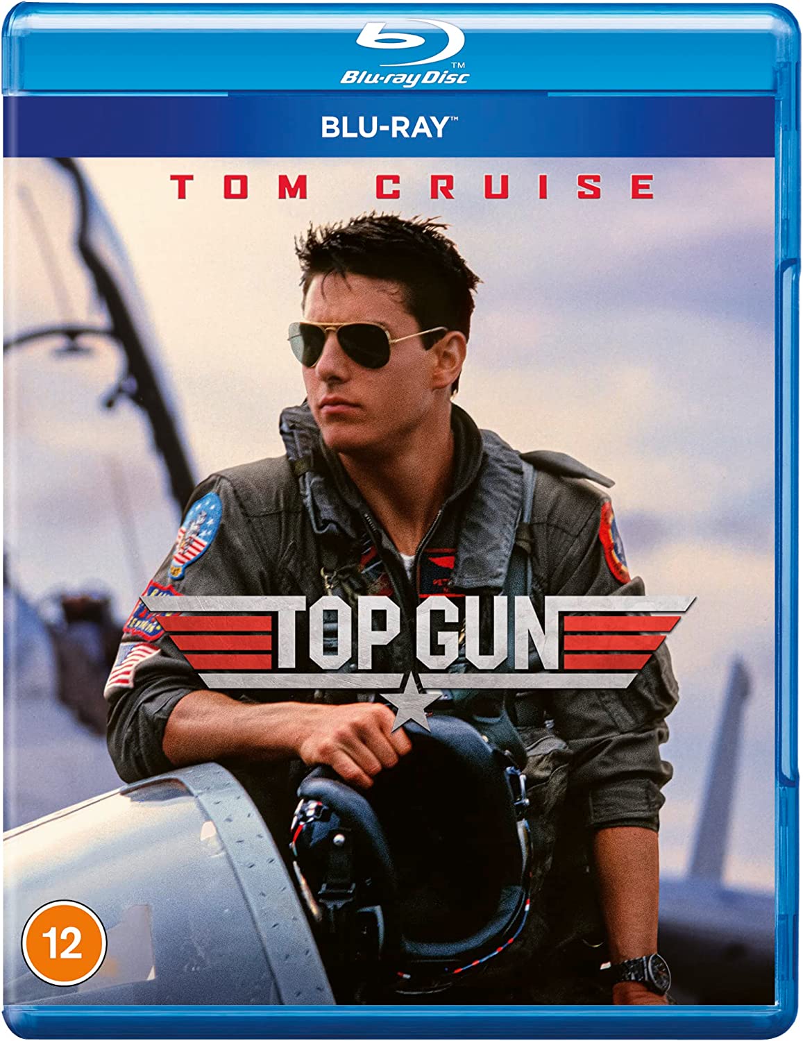 "Top Gun Blu-ray case featuring Tom Cruise in a pilot's uniform and sunglasses."