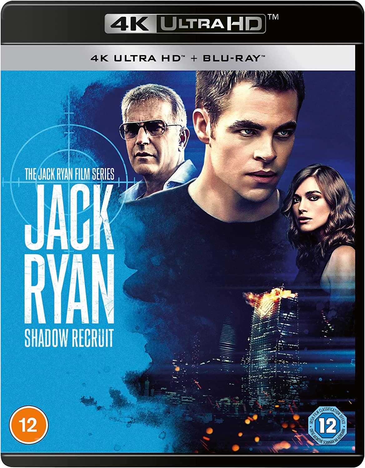 "Blu-ray case for 'Jack Ryan: Shadow Recruit' with three actors on blue background."