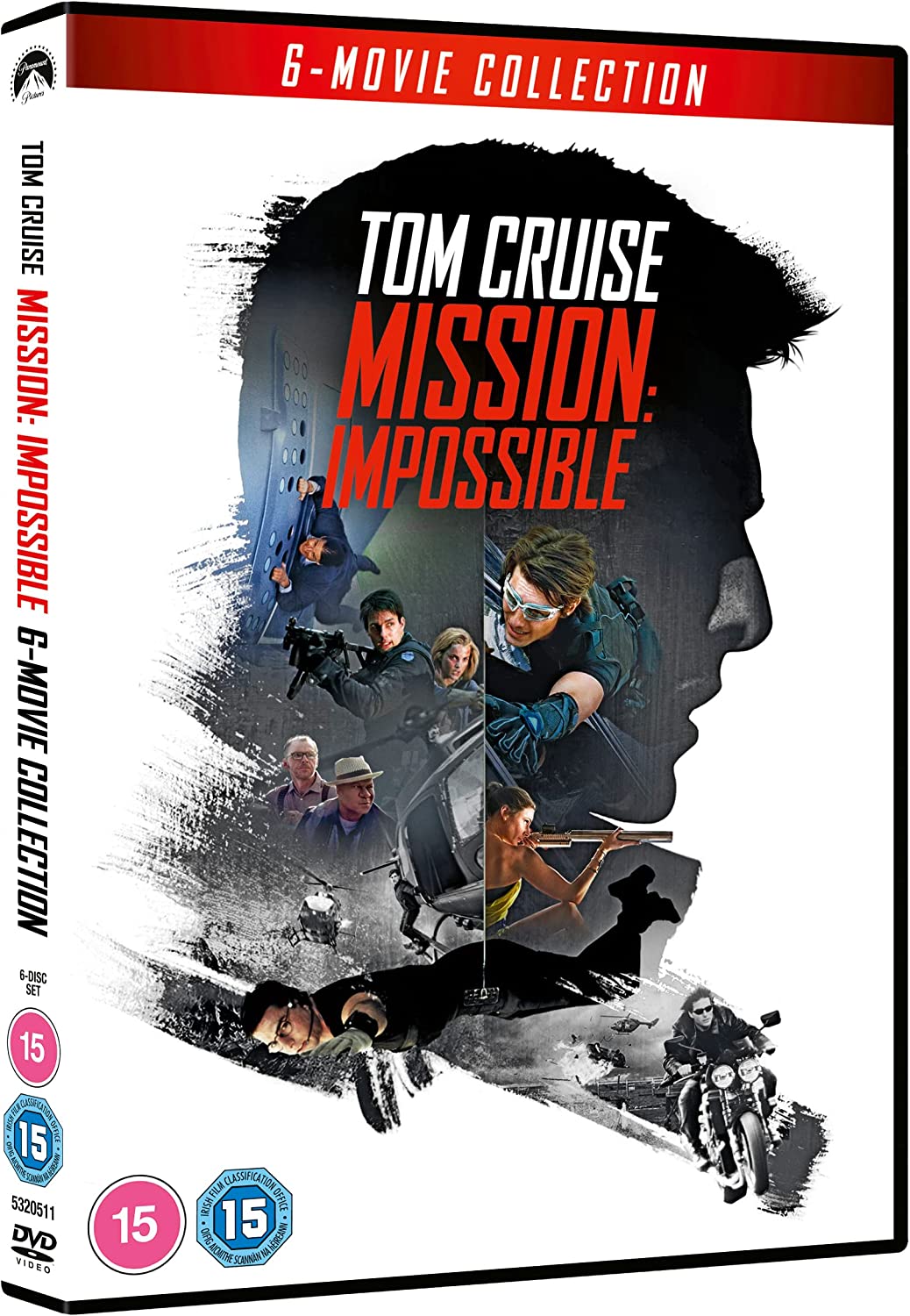 DVD cover for "Mission: Impossible" 6-movie collection featuring Tom Cruise.