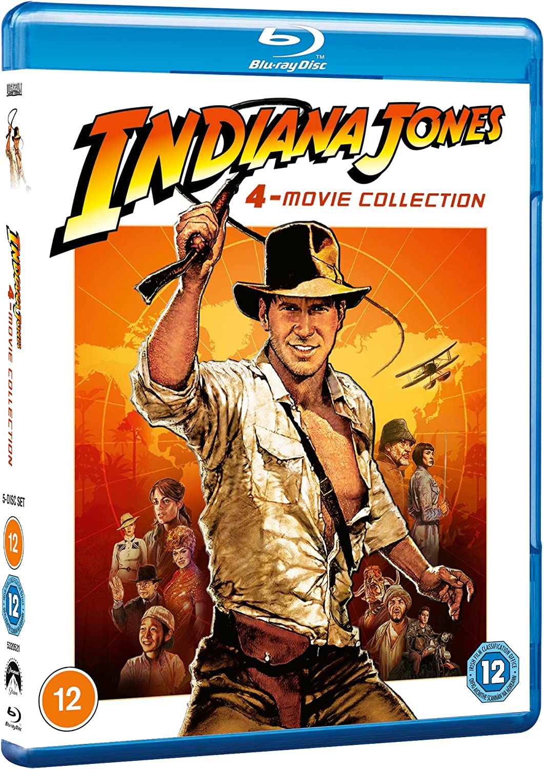 Indiana Jones 4-Movie Blu-ray collection cover featuring Harrison Ford.