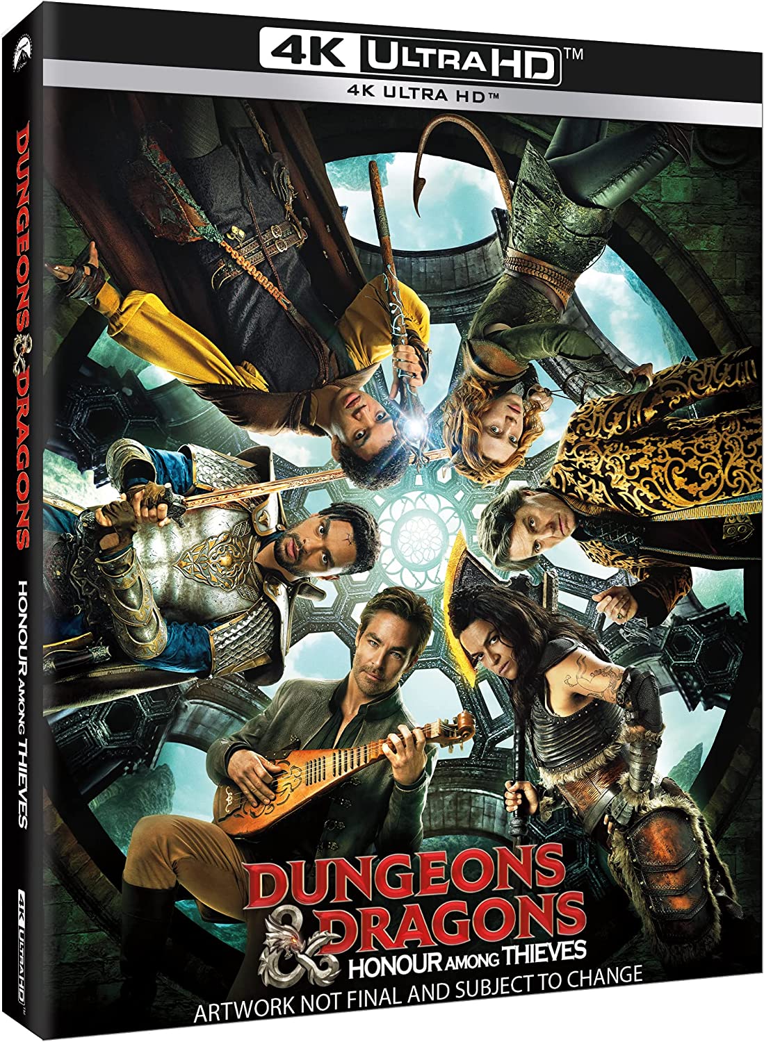 āDungeons & Dragons: Honour Among Thievesā 4K UHD Blu-ray cover art featuring cast.