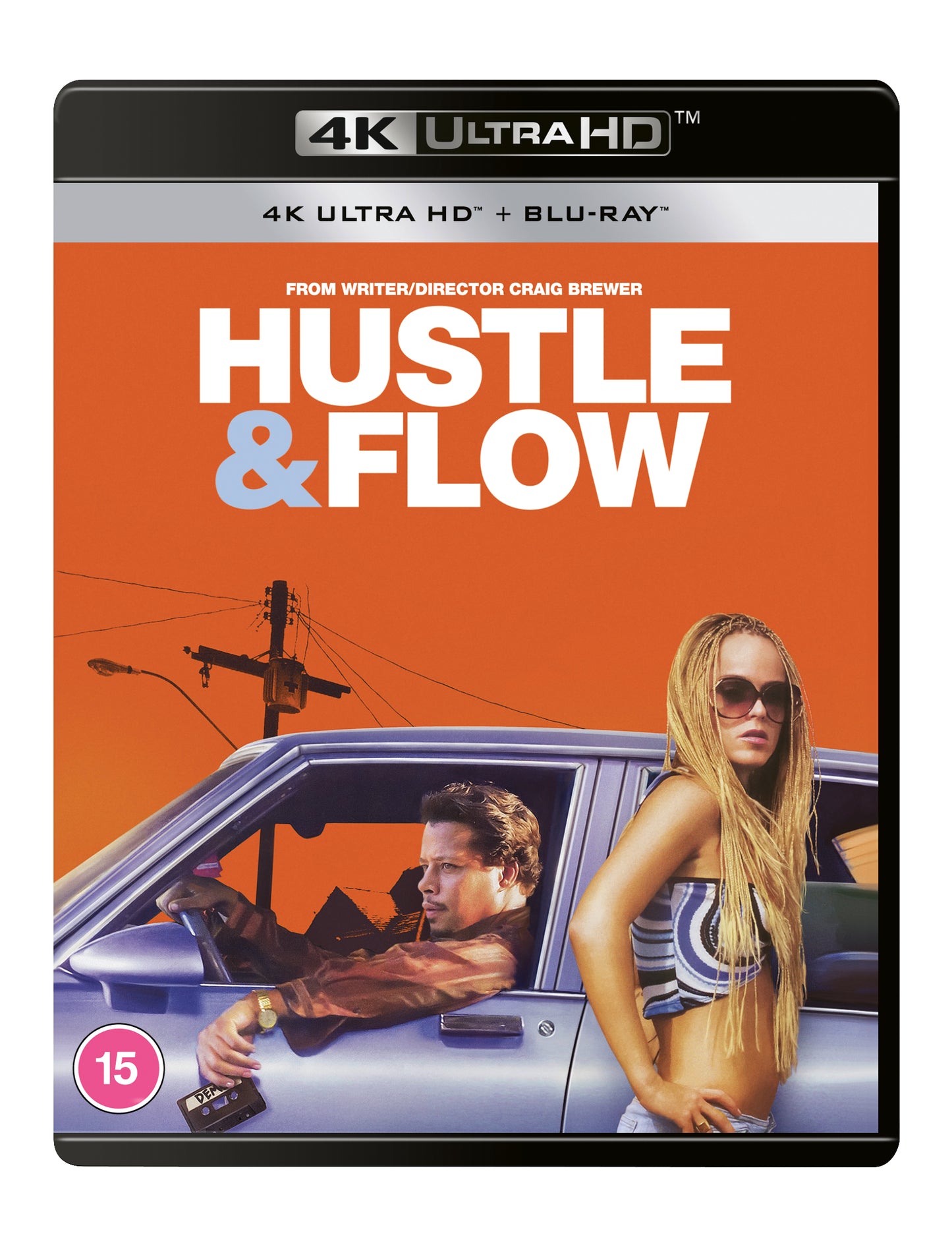 "4K Ultra HD case cover for 'Hustle & Flow' with man and woman by a car."