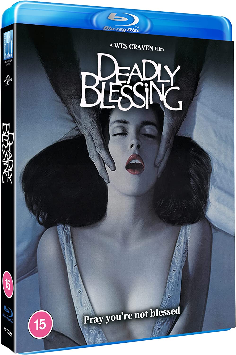 “Deadly Blessing” Blu-ray cover featuring a woman embraced by a shadowy hand.