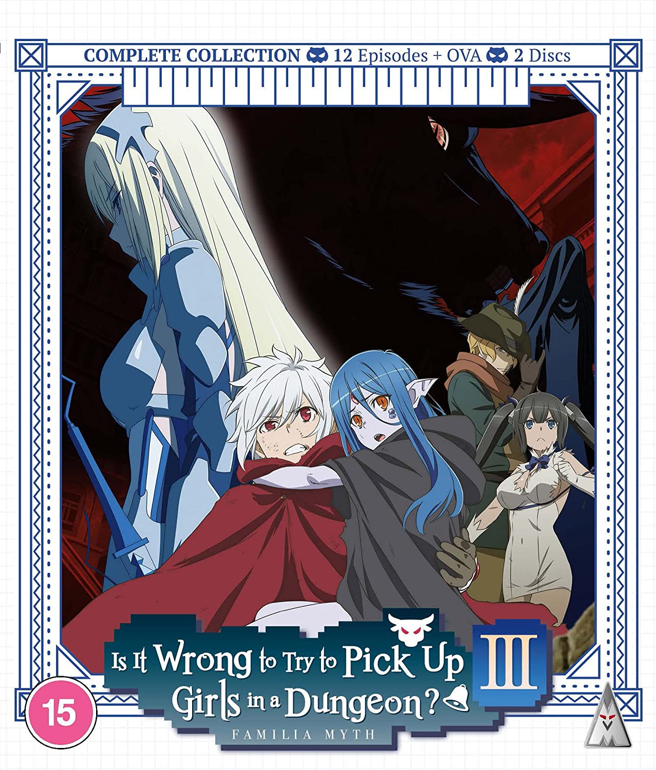 "Anime Blu-ray cover featuring characters with varied hairstyles and outfits, blue border."