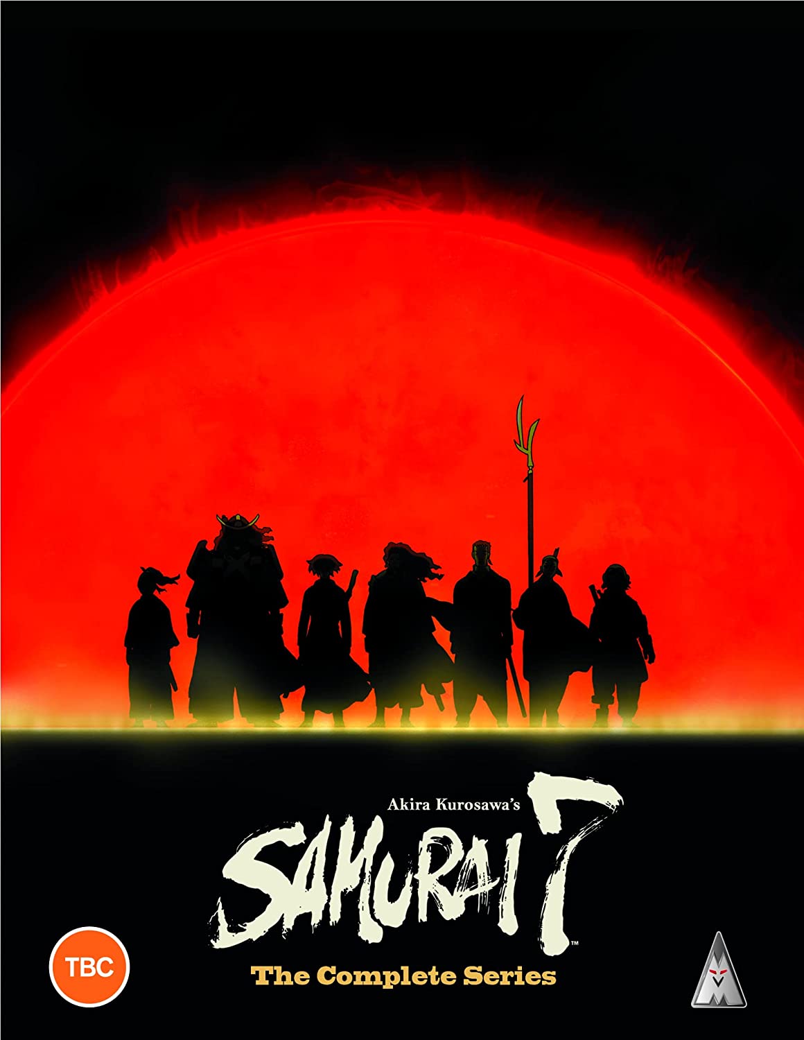 Silhouetted samurai figures against a vibrant red sun, “Samurai 7” title.
