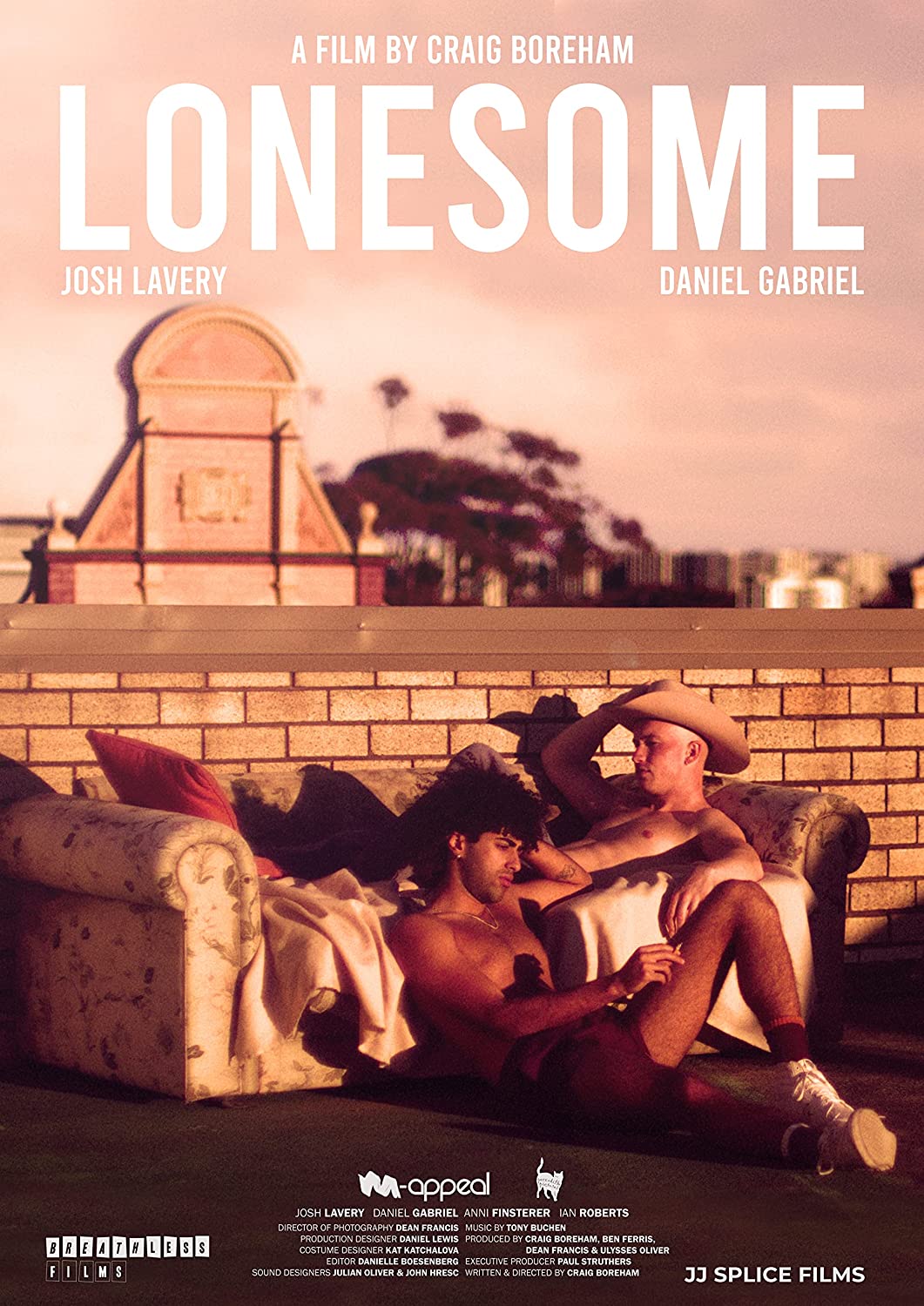 "Lonesome" DVD cover featuring two shirtless men on a couch on a rooftop.