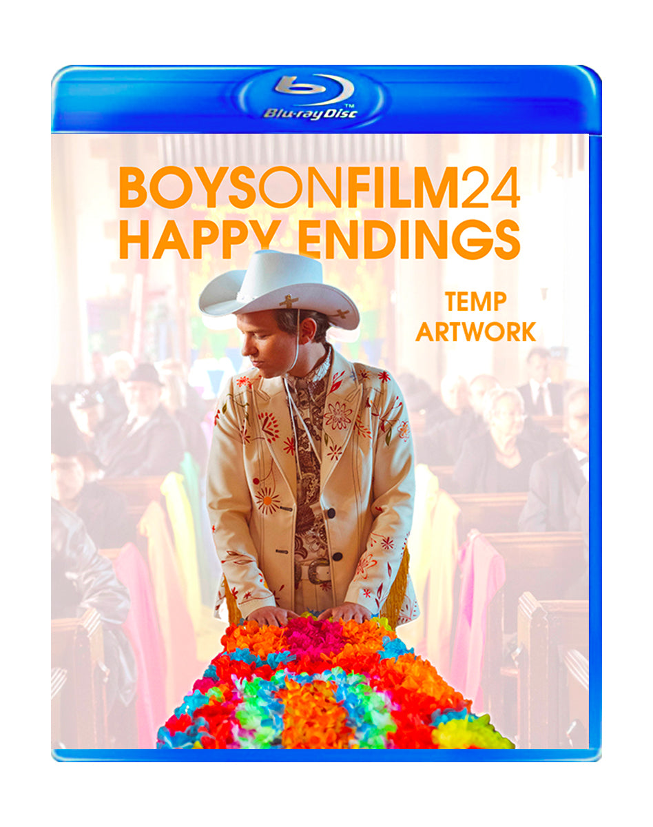 Blu-ray cover for "Boys On Film 24: Happy Endings" featuring two men.