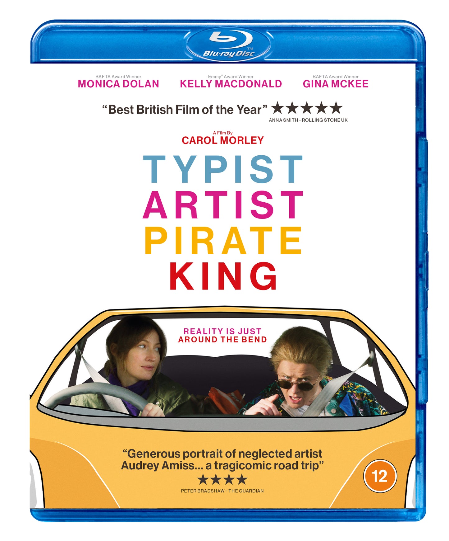 Blu-ray cover for "Typist Artist Pirate King" featuring two women in a yellow car.
