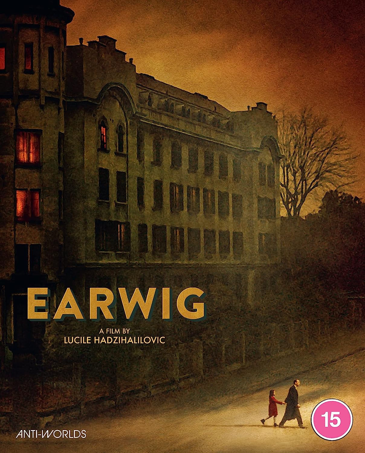 Blu-ray cover for "Earwig" depicting a large, imposing building and two figures.