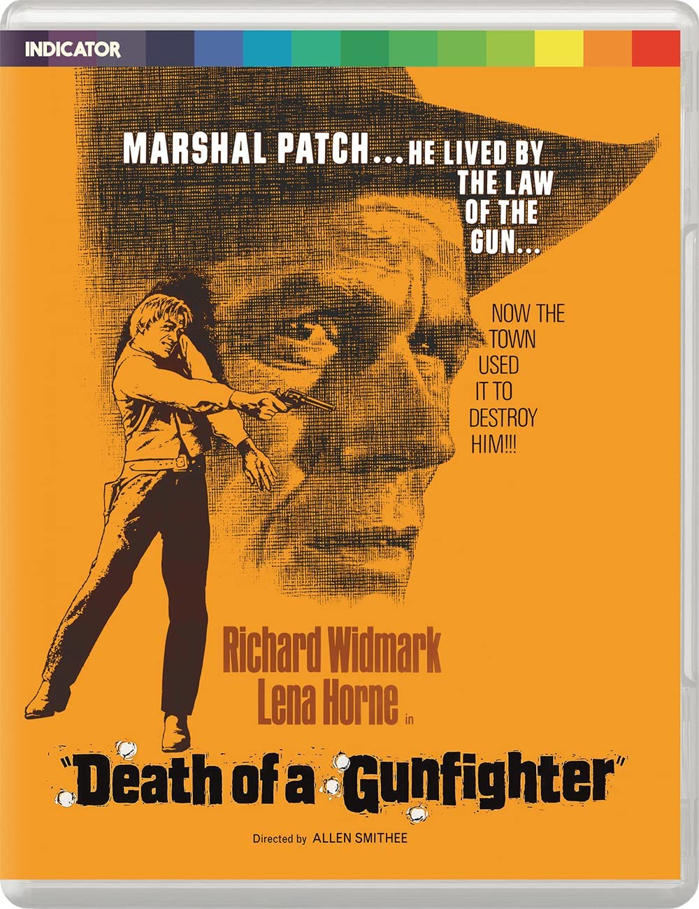 "Blu-ray case with orange cover featuring a man holding a gun, with a shadowy face."