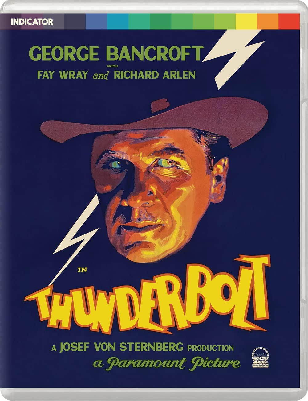 Thunderbolt" Blu-ray cover featuring a man in a hat with lightning bolts.