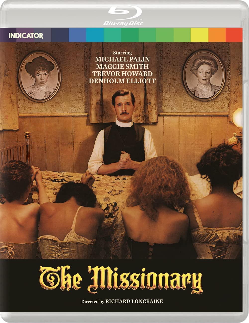 "Blu-ray case cover for 'The Missionary' featuring a man surrounded by women."