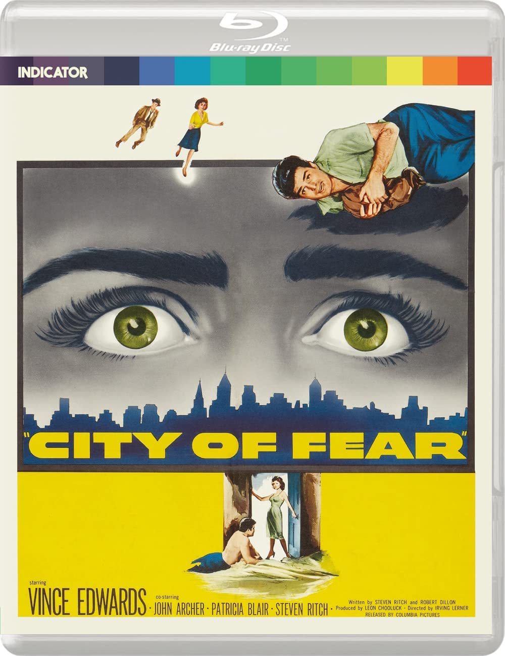 Blu-ray cover for "City of Fear" featuring eyes and a city skyline.