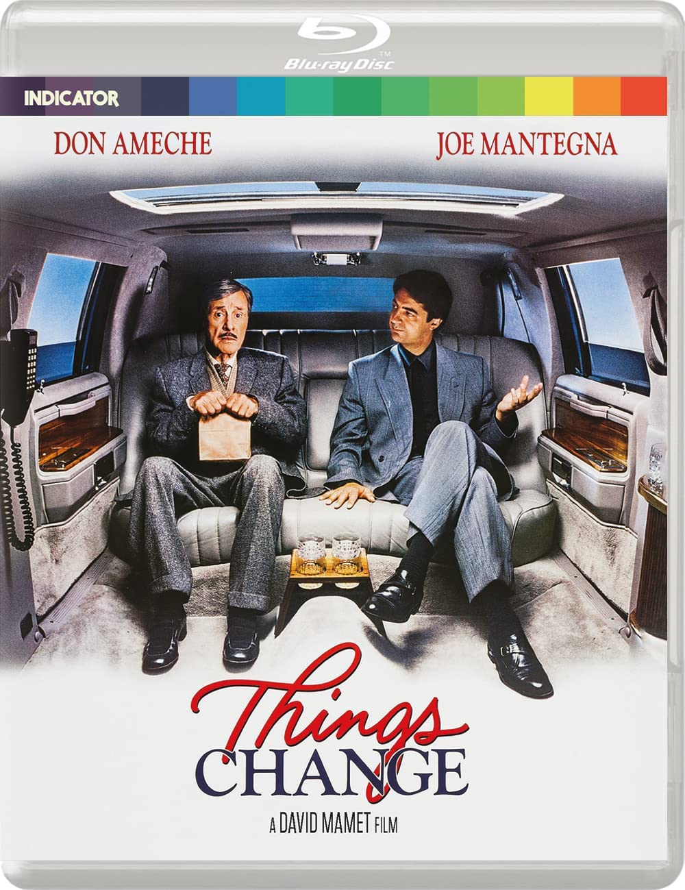 “Things Change” Blu-ray cover featuring two men in a car’s backseat.