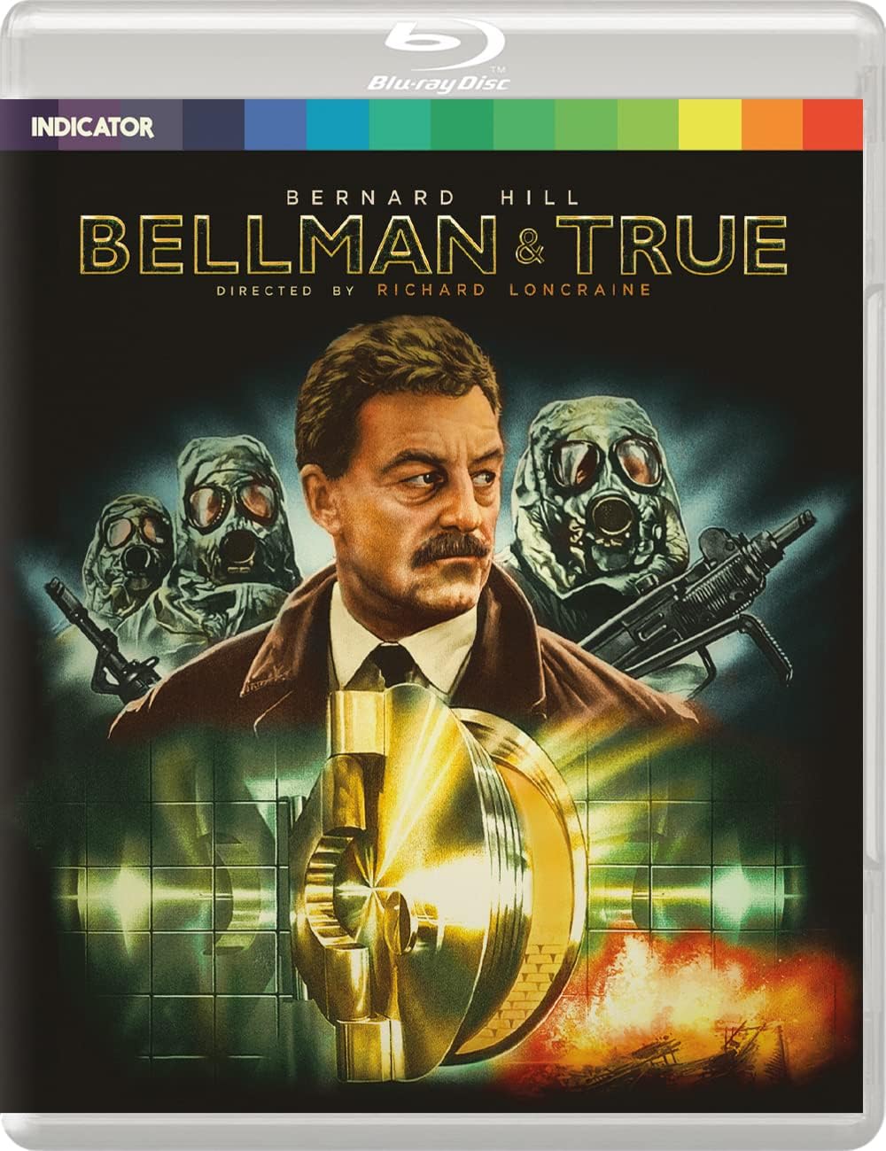 "Blu-ray case with 'Bellman + True' cover art featuring a man and gas-masked figures."