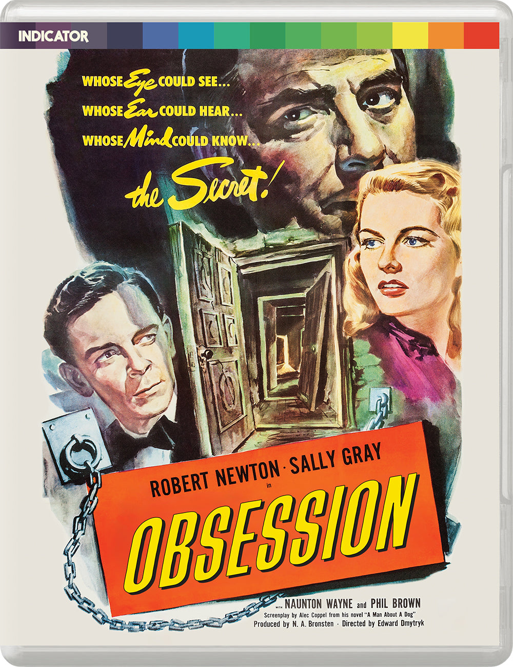1957 film poster for "Obsession" featuring three distressed faces.