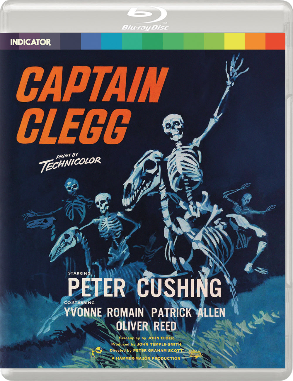 Blu-ray cover for “Captain Clegg” featuring skeletons and Peter Cushing’s name.