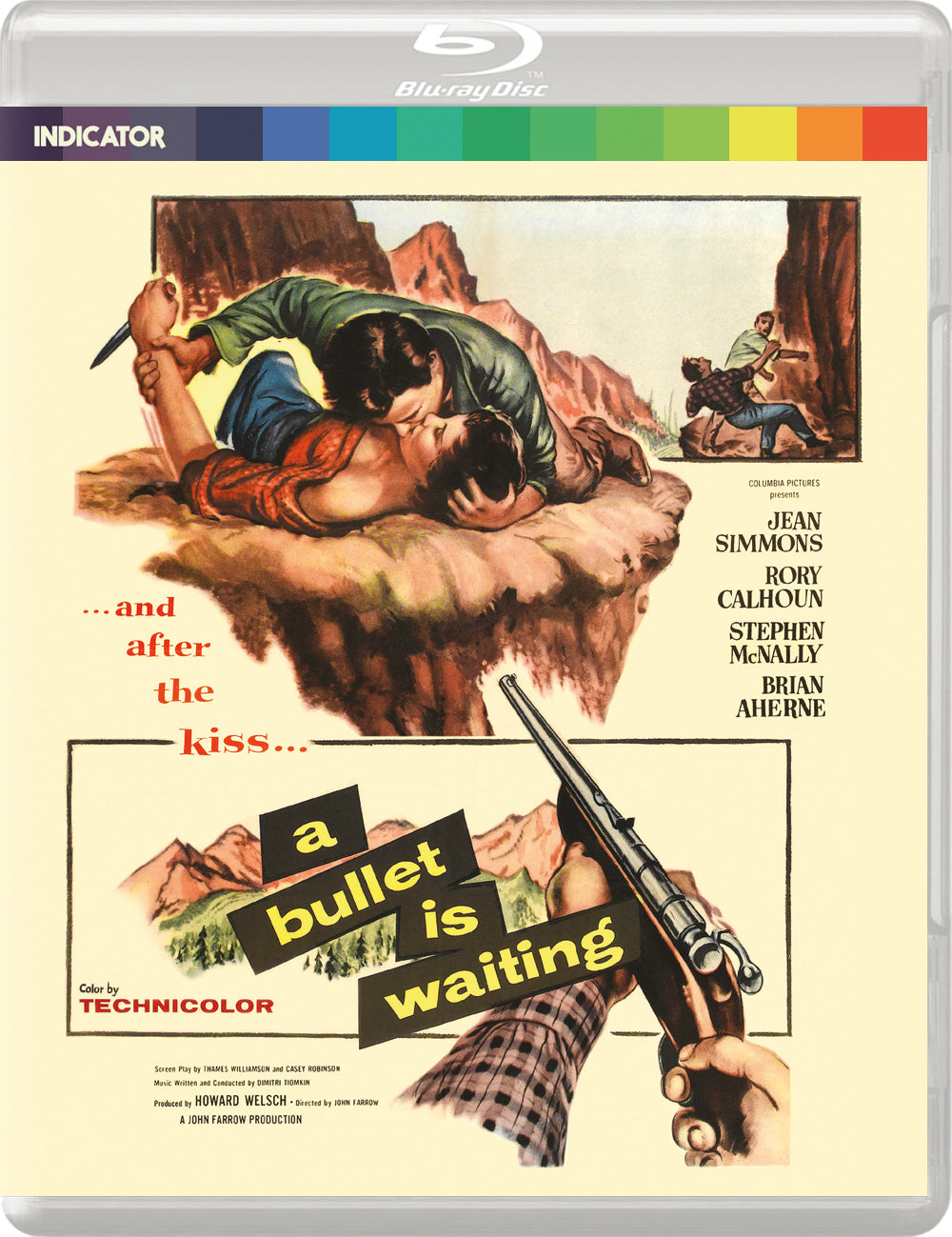 Blu-ray cover for "A Bullet Is Waiting" featuring a man with a gun.