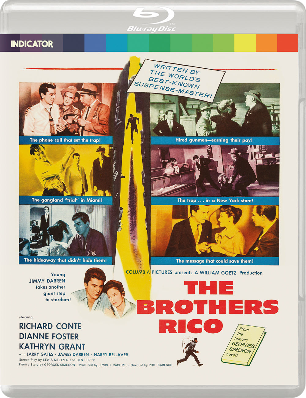 Blu-ray cover for “The Brothers Rico” featuring a film noir cast collage.