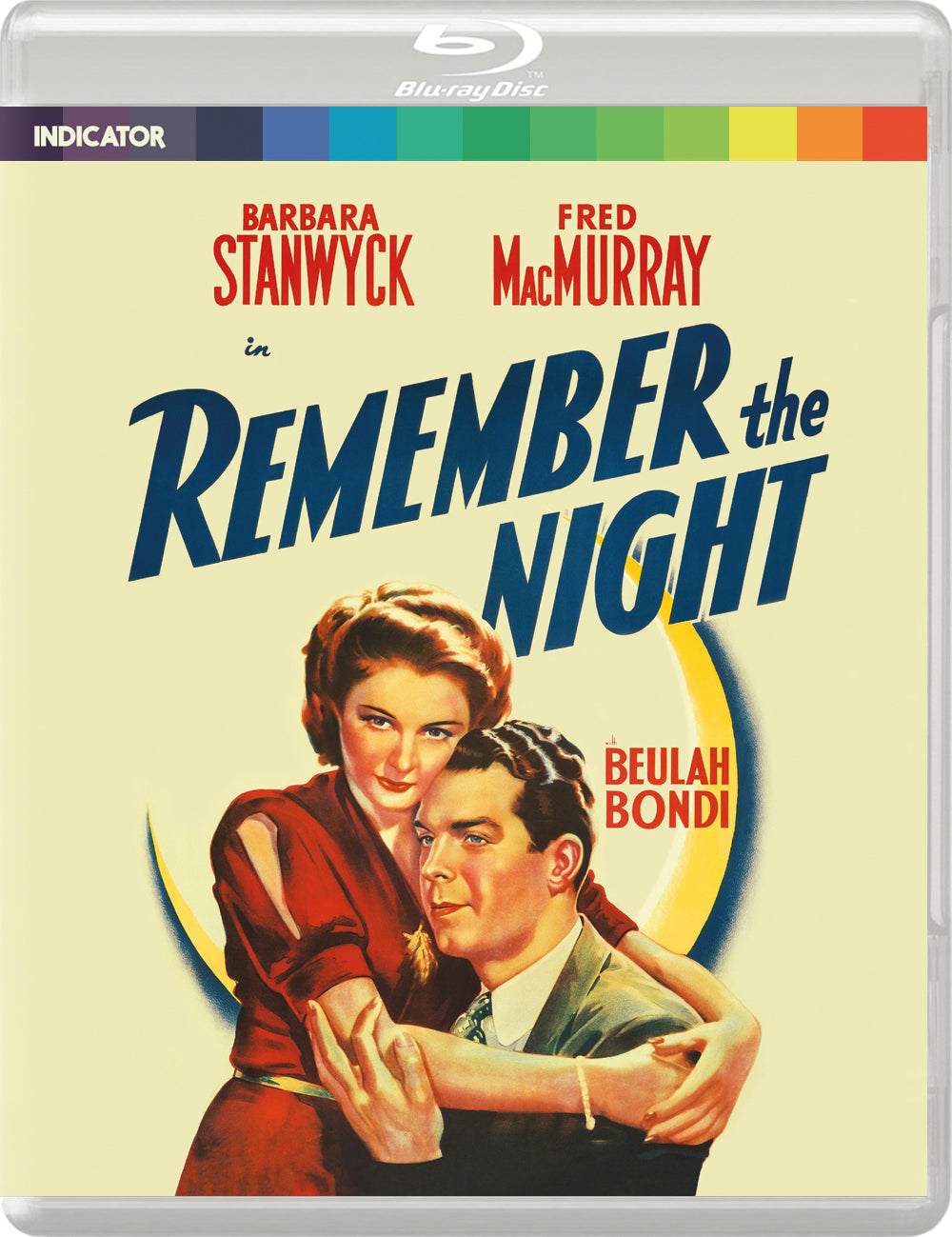 Blu-ray cover for "Remember the Night" featuring Barbara Stanwyck and Fred MacMurray.