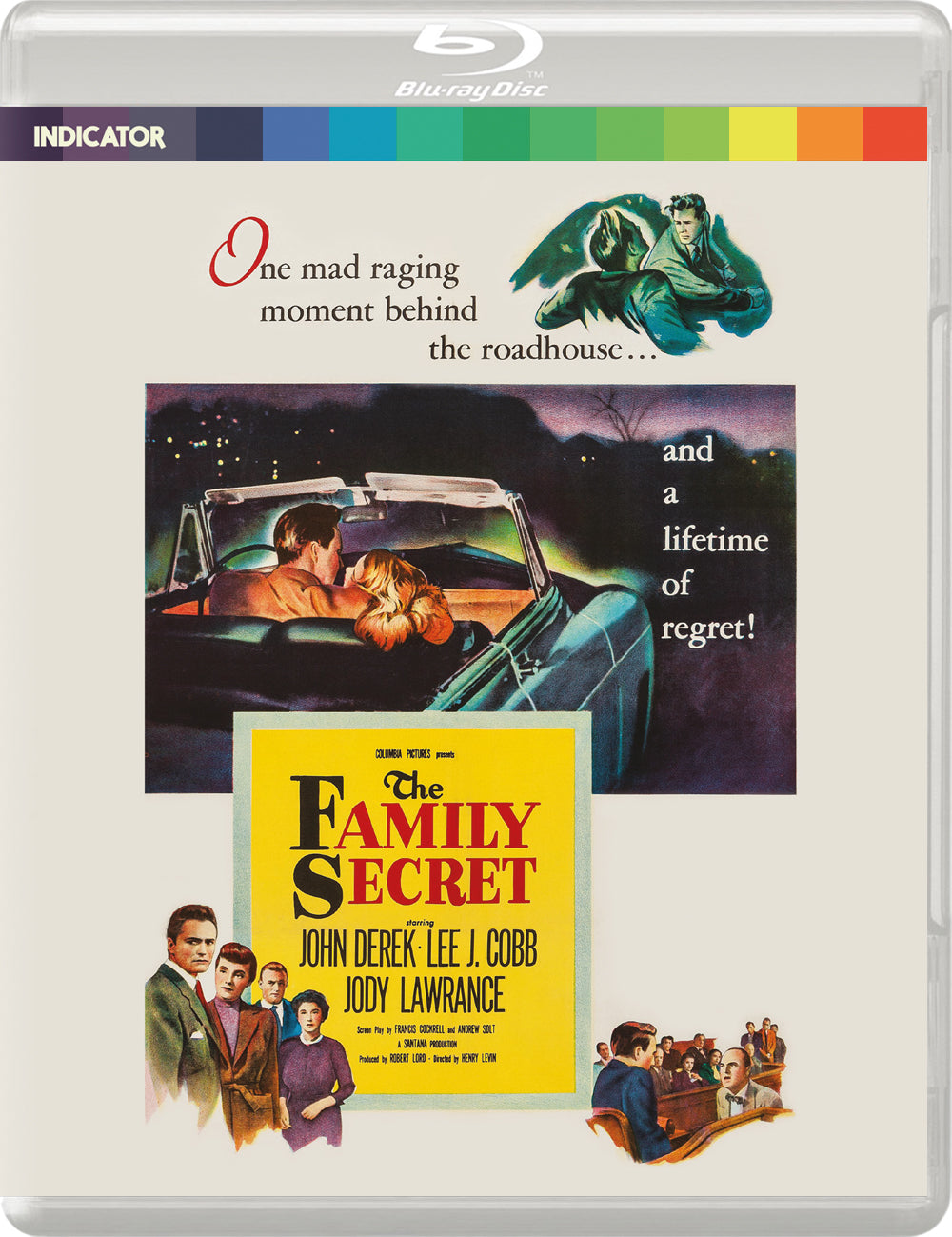 Blu-ray cover for "The Family Secret" featuring a dramatic film noir scene.