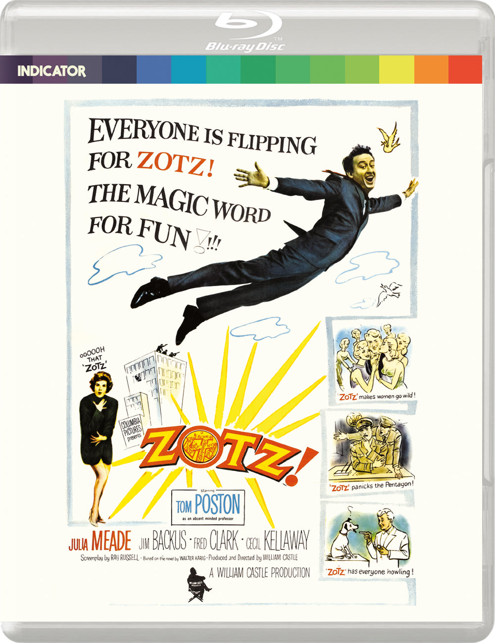 Blu-ray case for "Zotz!" featuring a man seemingly levitating with cartoon elements.