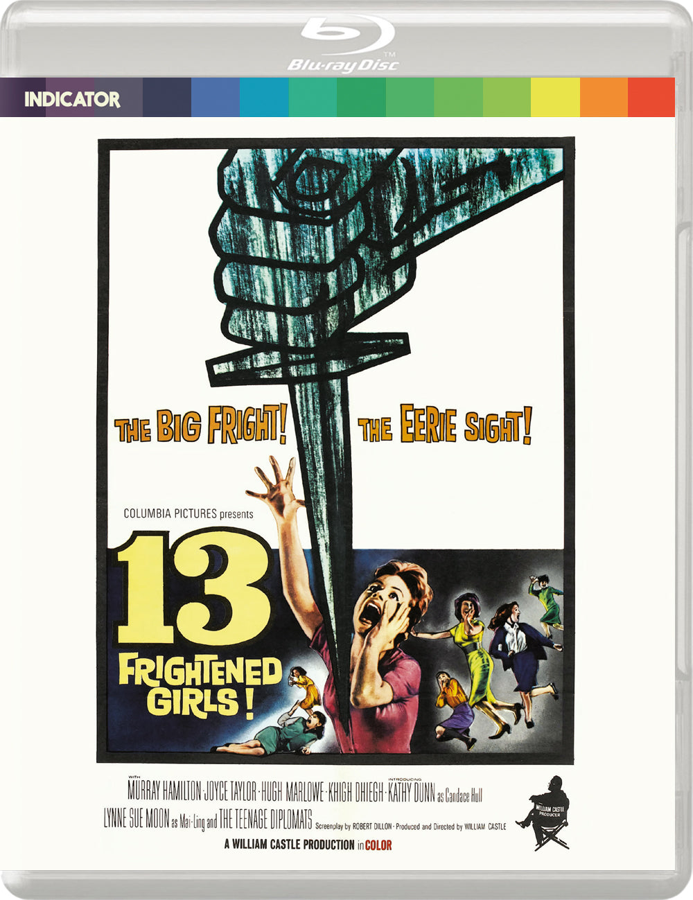 Blu-ray cover for "13 Frightened Girls" featuring a hand and distressed figures.