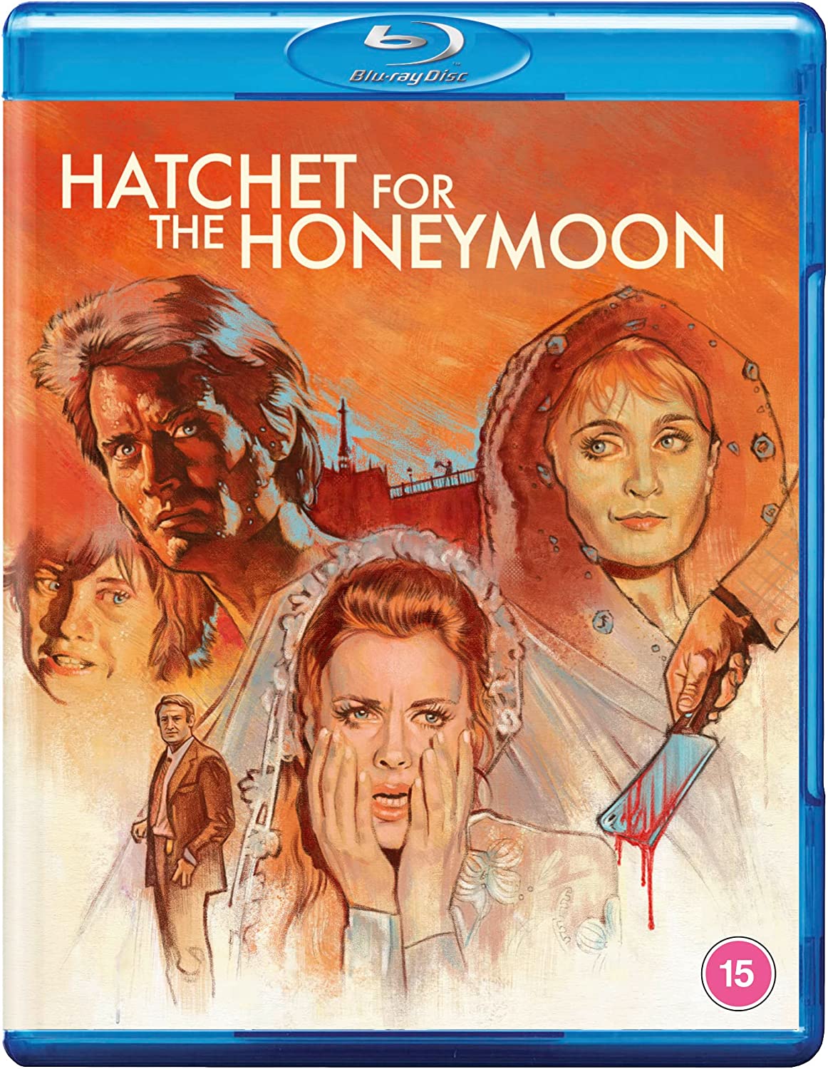 Hatchet for the Honeymoon" Blu-ray cover with distressed portrait collage.