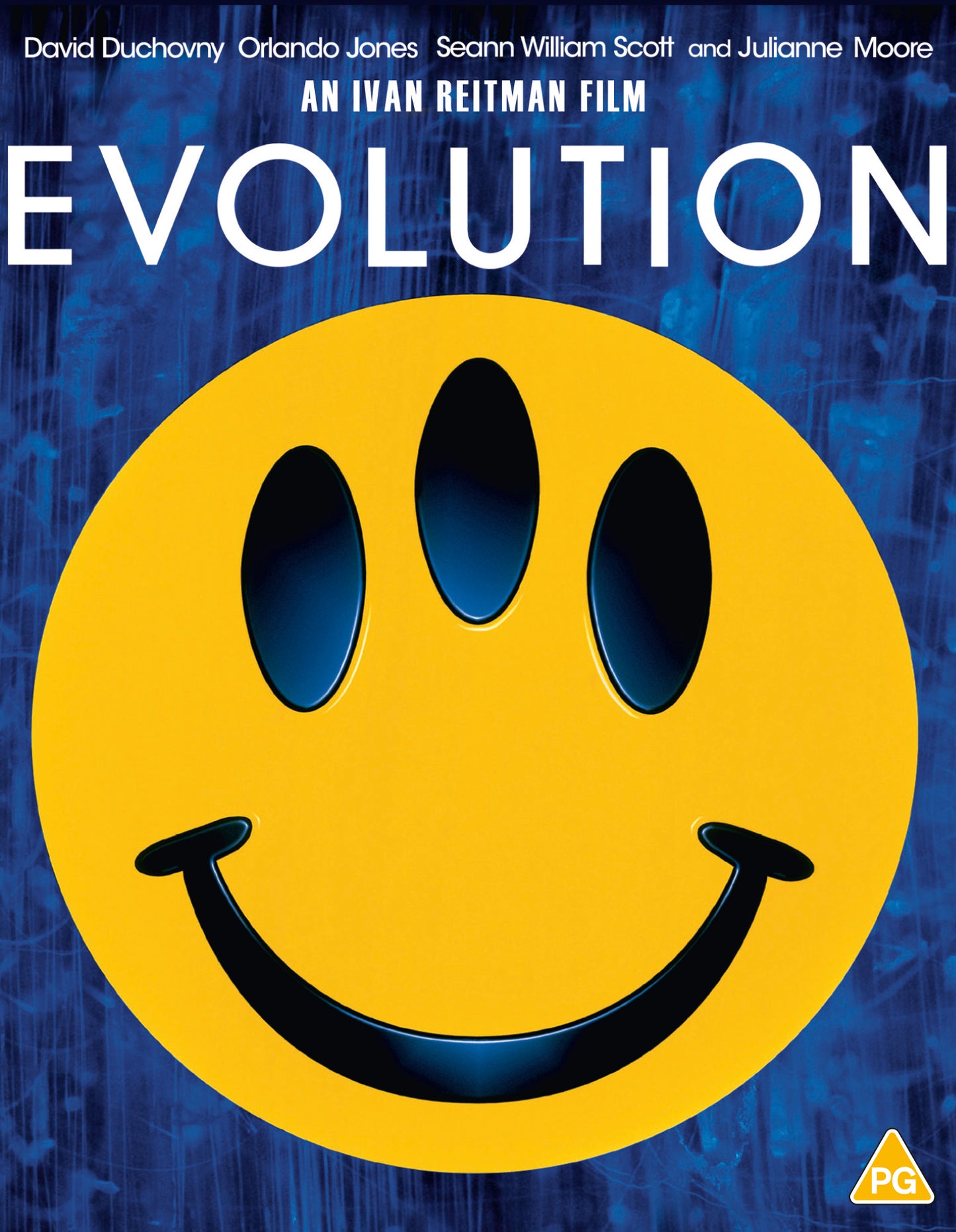 Blu-ray cover for "Evolution" featuring a yellow smiley face with large eyes.