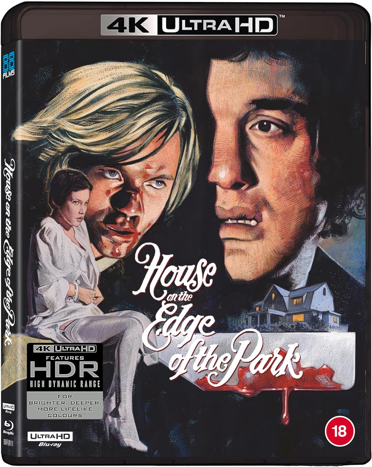 “House on the Edge of the Park” UHD Blu-ray cover with distressed imagery.