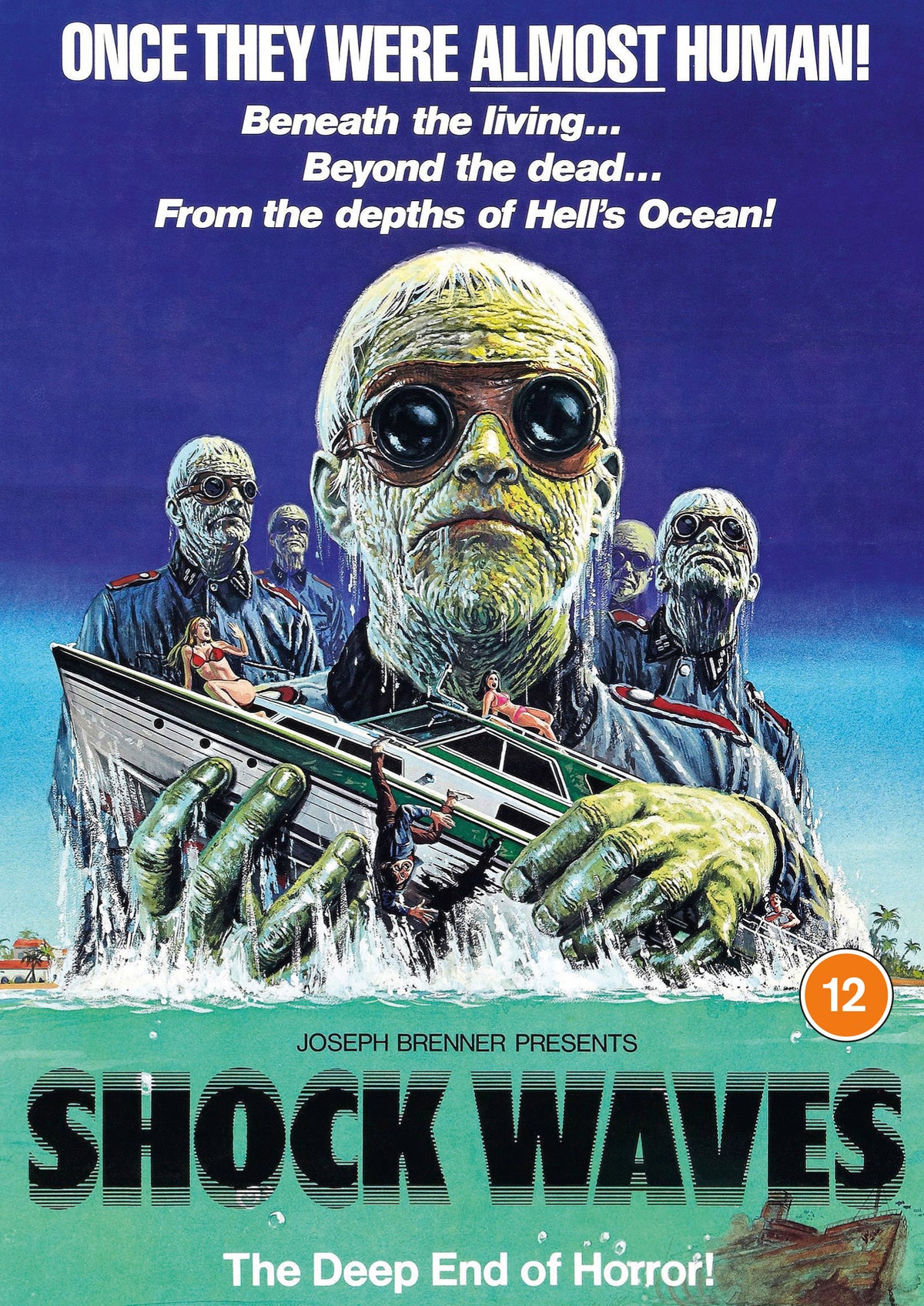 DVD cover for "Shock Waves" featuring large faces and a small boat.