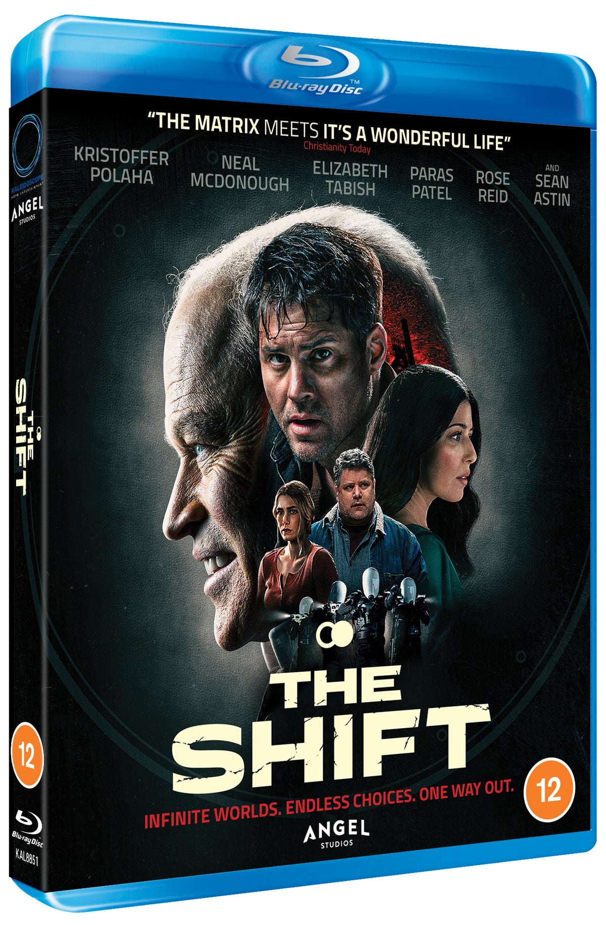 Blu-ray cover for "The Shift" featuring a man with multiple overlaid images.
