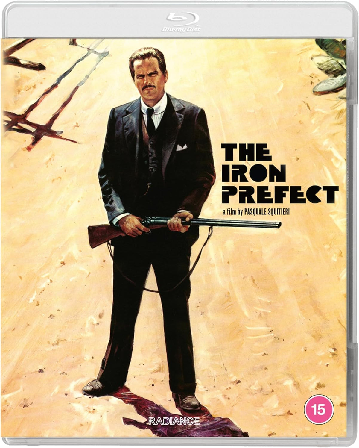 Blu-ray cover for "The Iron Prefect" featuring a man with a rifle.