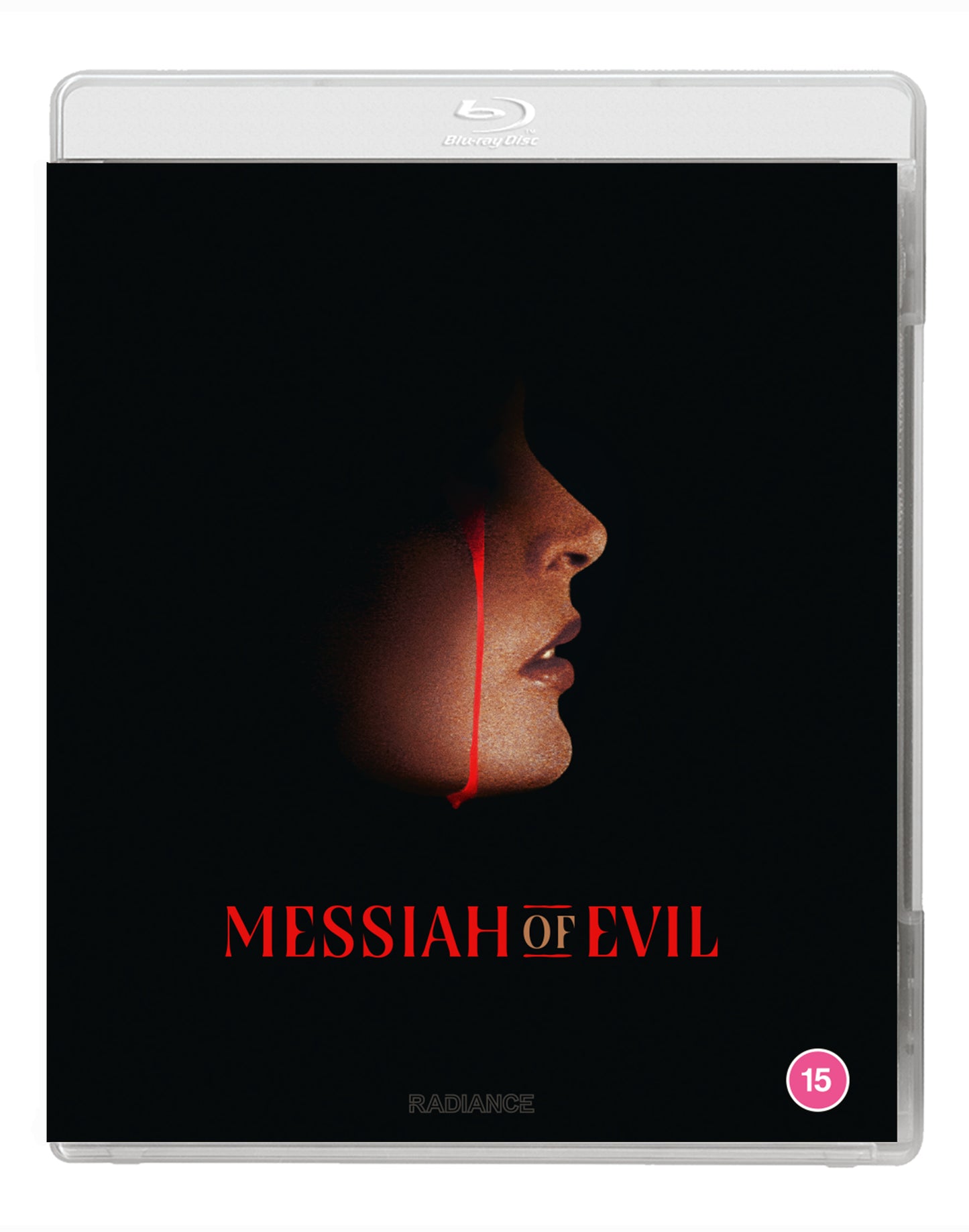 “Messiah of Evil” Blu-ray cover featuring a woman’s face with red accents.
