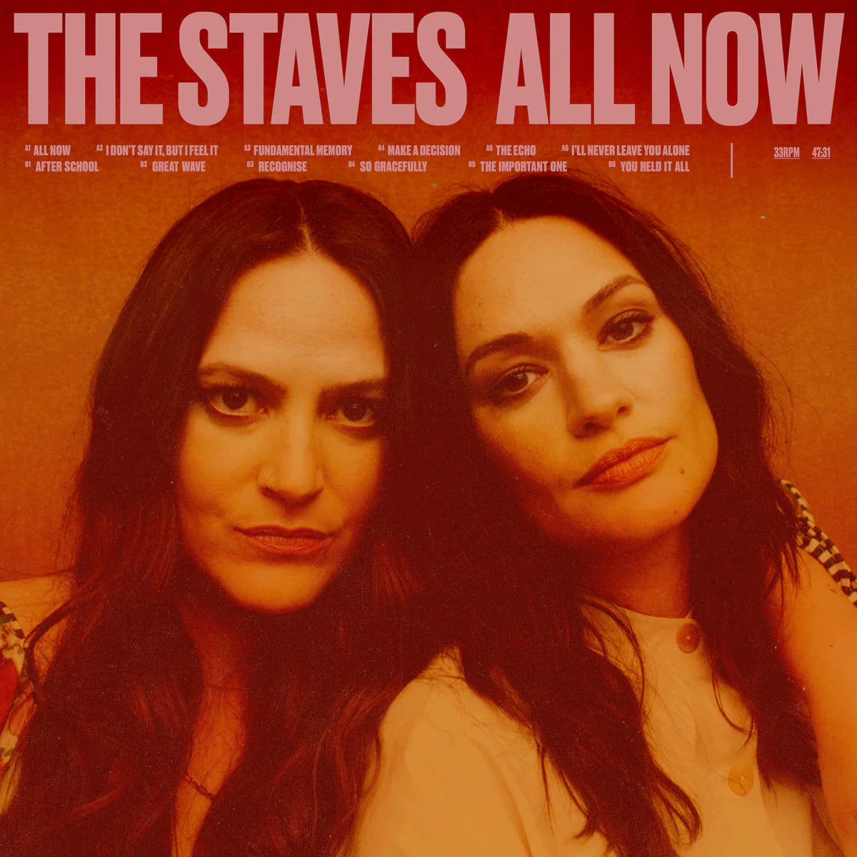 Vinyl album cover for The Staves’ “All Now” featuring a woman’s portrait.