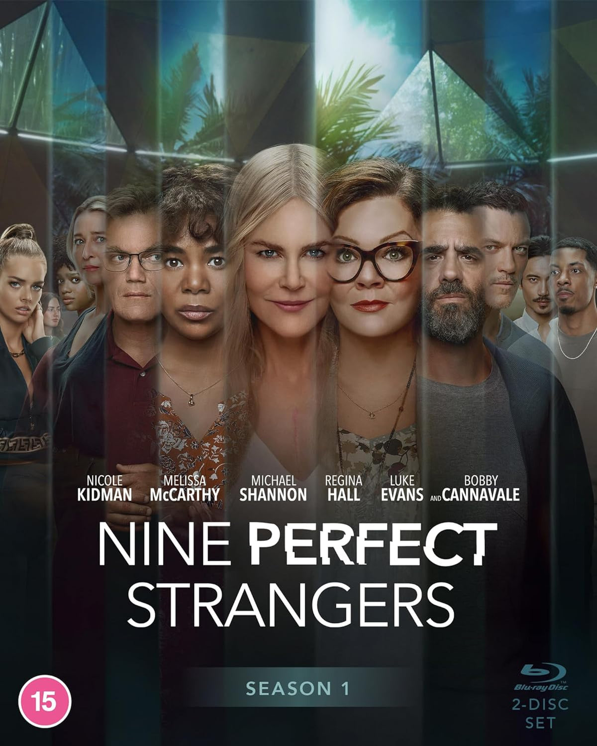 Nine Perfect Strangers" Blu-ray cover featuring the show’s cast and title.