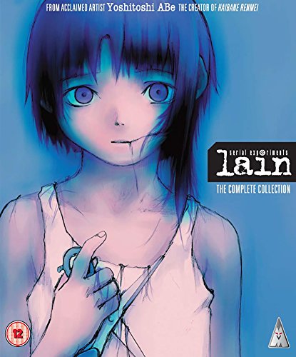 Anime girl with short dark hair on a blue Serial Experiments Lain Blu-ray cover.