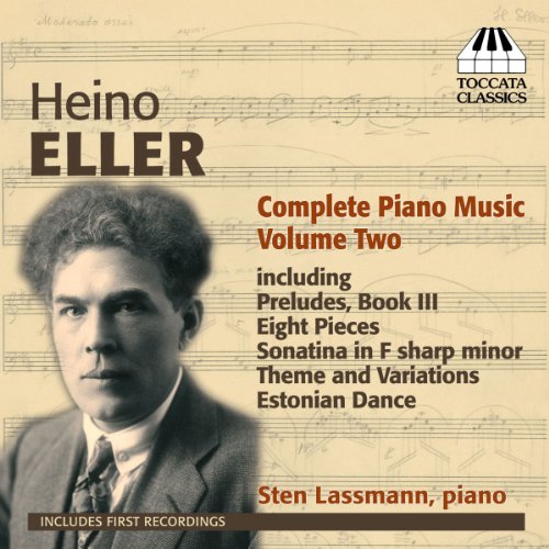 CD cover with black-and-white portrait and sheet music background, featuring Heino Eller's piano music.
