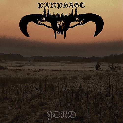 CD cover for Panphage’s “Jord” featuring a skull with horns over a landscape.