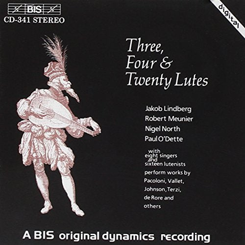 "CD cover with Renaissance man playing lute, black background, white text."