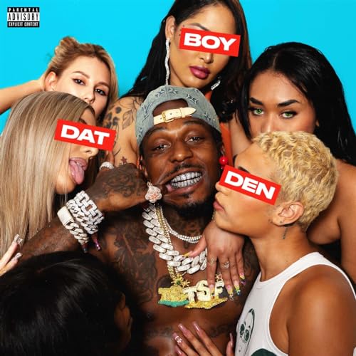 Album cover featuring a group of people with overlaid text: "DAT BOY DEN".
