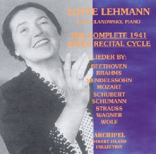 "Lotte Lehmann CD cover with black and white portrait and orange text on purple background."